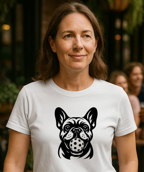 Pepini Pickleball Frenchie by Pepini Pickleball — white Casual Wear Pickleball T-Shirt front view